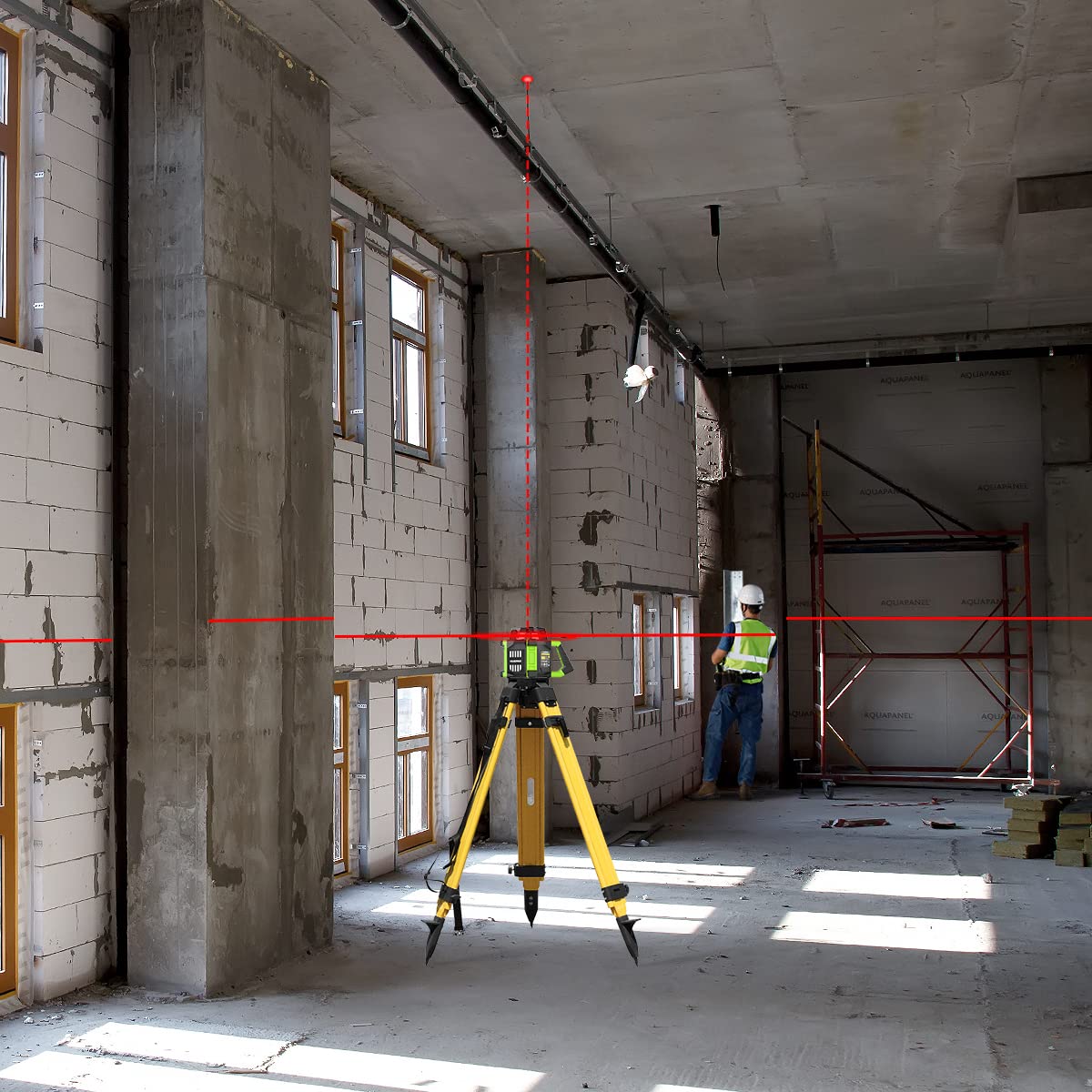 Huepar Electronic Self-Leveling Rotary Red Laser Level Kit - 360 Horizontal Laser Beam Interior/Exterior Rotating Laser Level Tool with Receiver, Protective Glasses, Li-ion Battery, Hard Case RL300HR Huepar