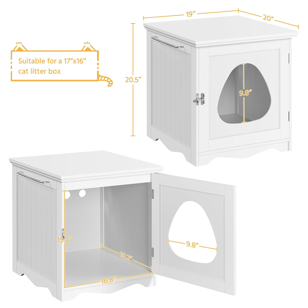 Yaheetech Cat Litter Box Enclosure, Litter Box Furniture Hidden with Towel Bar, Wooden Cat Washroom, Dog Proof Cat Litter Box Cabinet, Indoor Cat House, Side End Table, White Yaheetech
