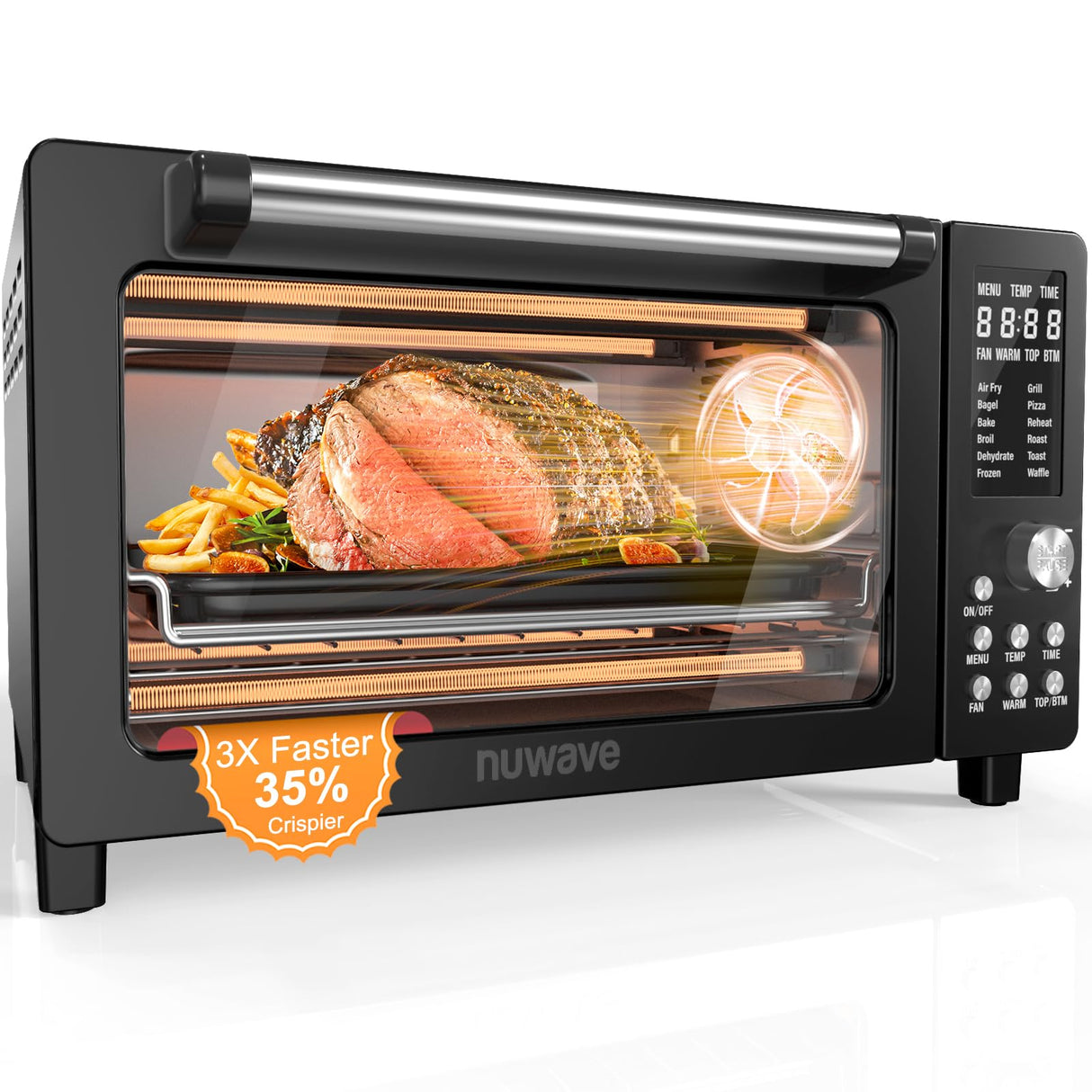 Nuwave Bravo Pro Smart Air Fryer Toaster Oven Combo, Airfryer Convection Oven Countertop, 12-in-1 Functions with Quicker & Even Crisp Technology, 1800W, 50-450°F, PFAS-Free, 21QT, Black Nuwave