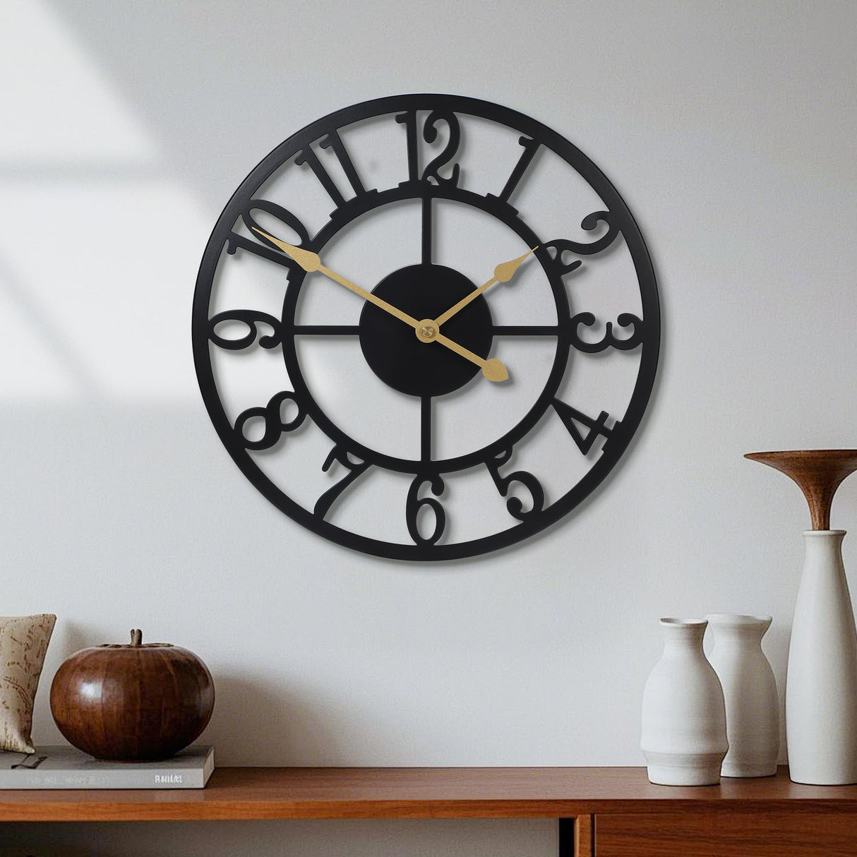 Jassurance Wall Clock Battery Operated,Silent Non Ticking Modern Rustic Metal Small Clocks for Living Room/Bedroom/Office/Kitchen/Farmhouse Home Decor-12IN(Arabic Number-Black) Jassurance