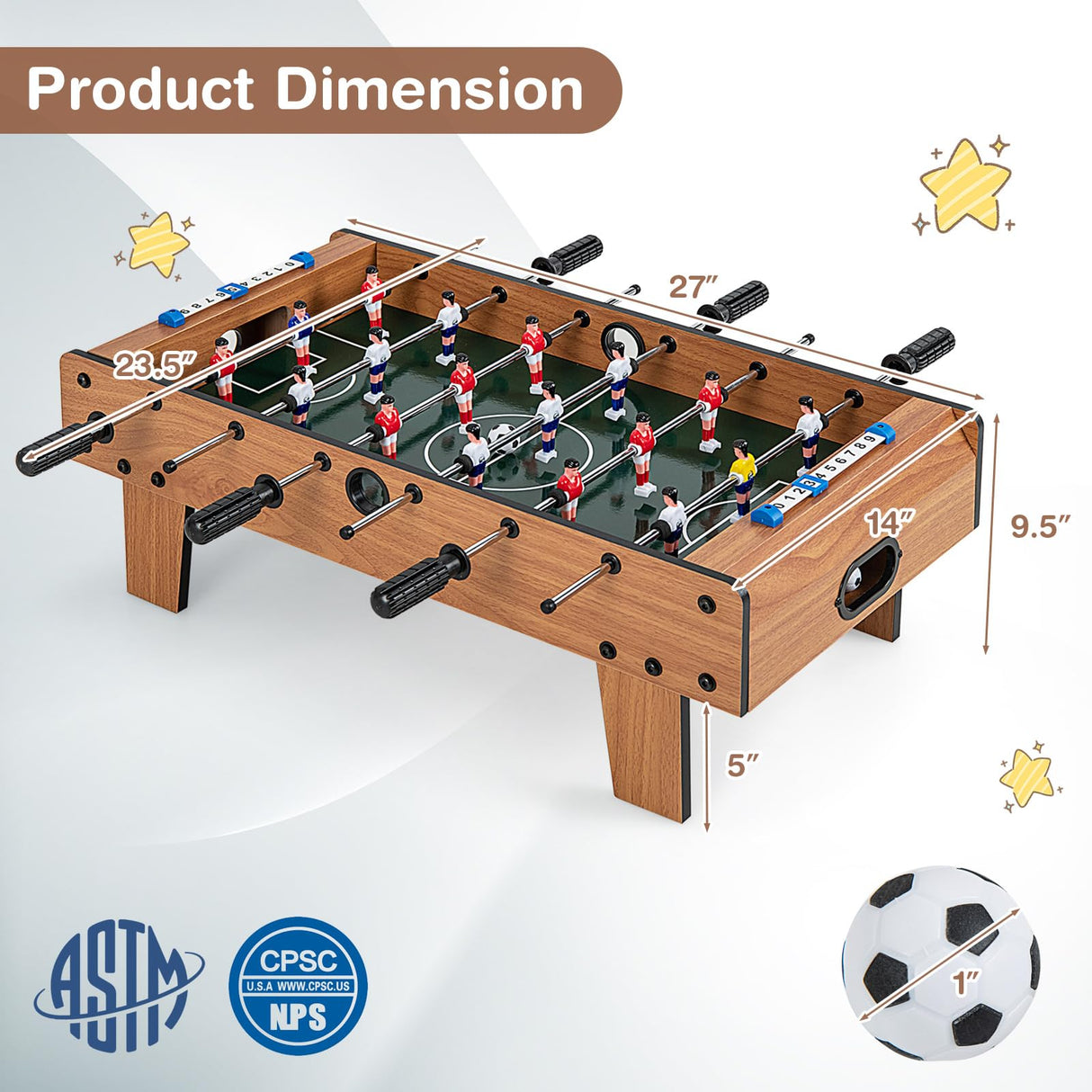 Giantex Foosball Table, 27in Mini Football Table Game w/ 2 Footballs, Score Keepers, ASTM Certification, Wood Soccer Table Top for Kids, Family Night, Parties, Game Rooms (Natural) Giantex