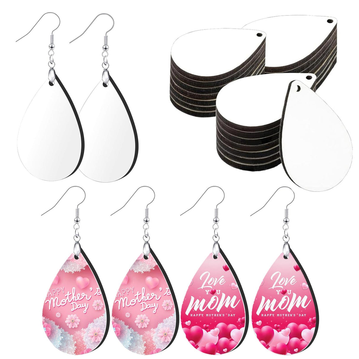 YGAOHF Sublimation Earring Blanks for Mom, 1.8" Lightweight Wood Earrings Blanks with Protective Film, Unfinished MDF Teardrop Earrings for Earring Making, DIY Halloween Mather's Day Easter Earrings YGAOHF