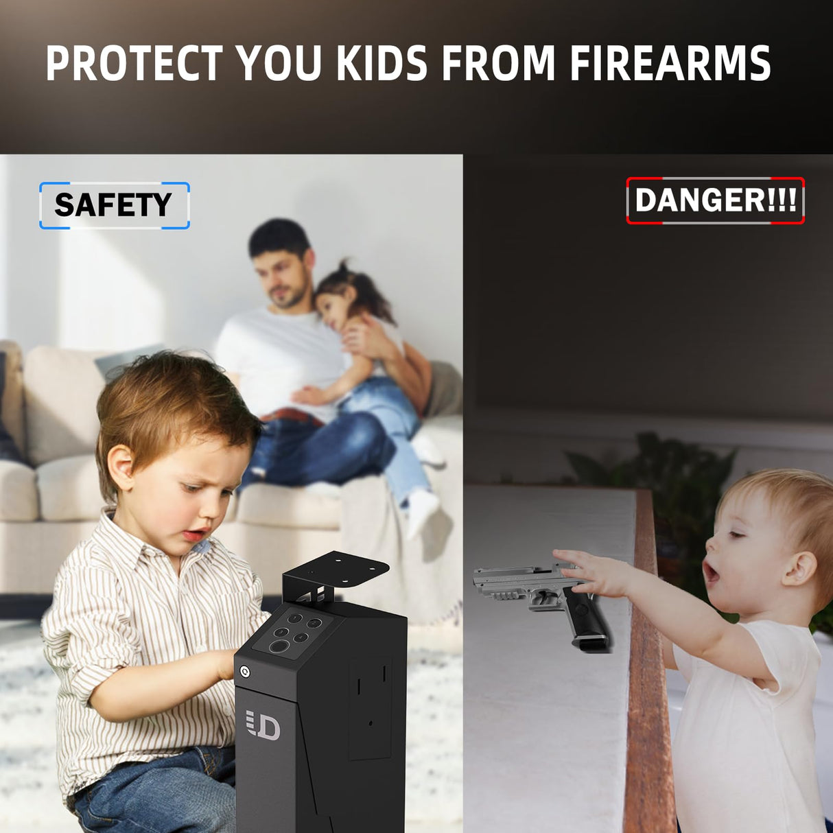 Urban Deco Biometric Handgun Gun Safe for Nightstand, Desk, Bed Side - Pistol Safe, Hand Gun Safe for Car, Biometric Gun Safe for Handgun with Fingerprint, PIN Code, Key Access Urban Deco