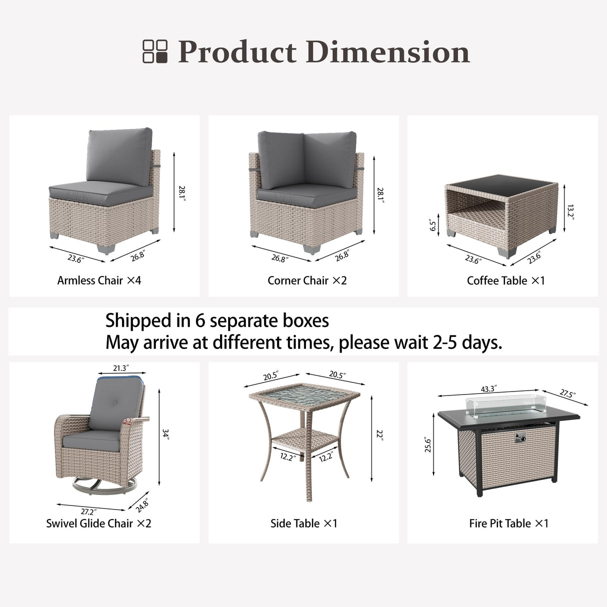 Aukreolis 11 Pieces Patio Furniture Set with Fire Pit Table, Outdoor Sectional Wicker Sofa with Thick Cushions, High Back Swivel Rocker Patio Chairs, Rattan Conversation Set with Coffee Table, Grey Aukreolis