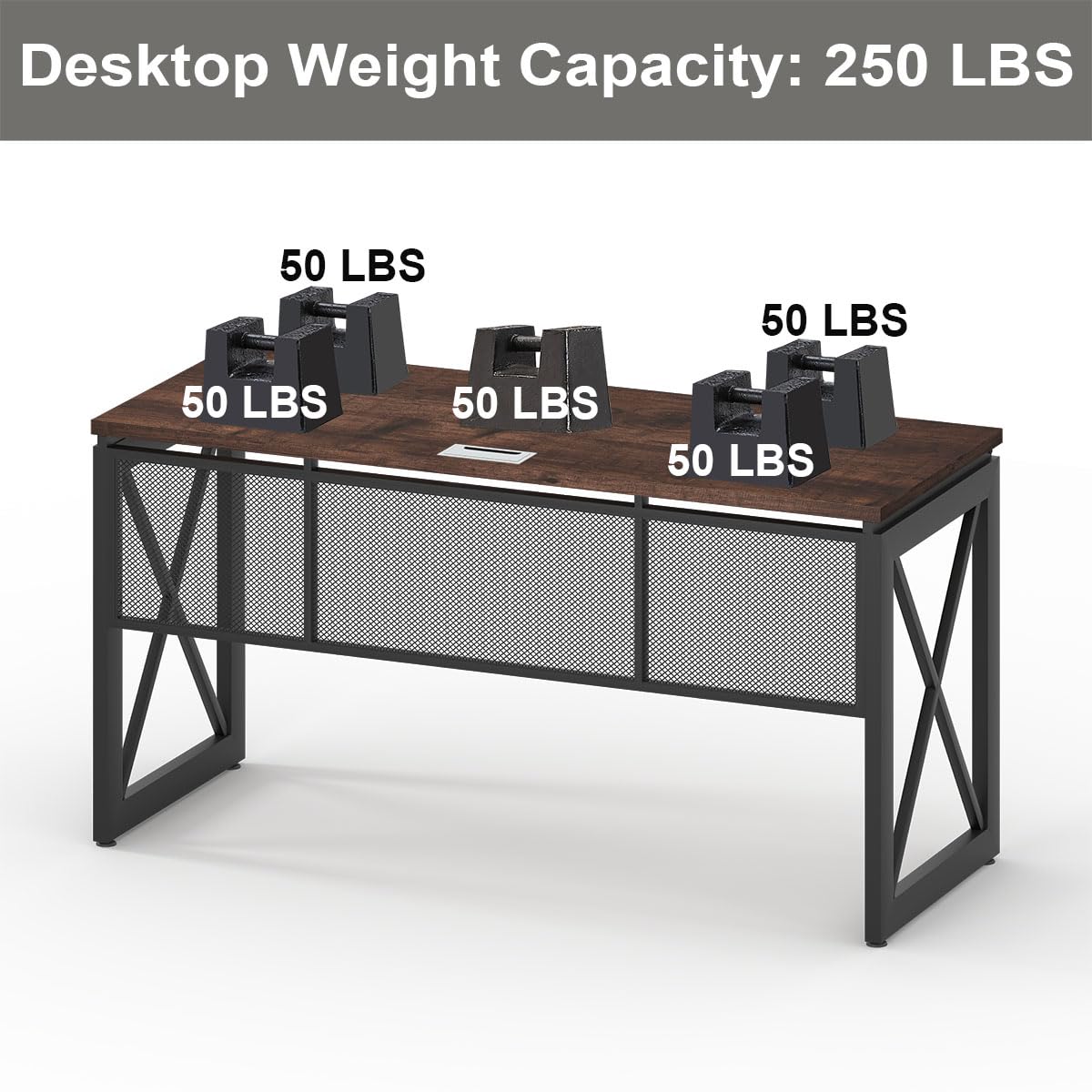 BON AUGURE Farmhouse Computer Desk, Modern Industrial Home Office Desks, Wood Metal Study Writing Table, Sturdy Gaming Desk (Rustic Oak, 54 Inch) BON AUGURE