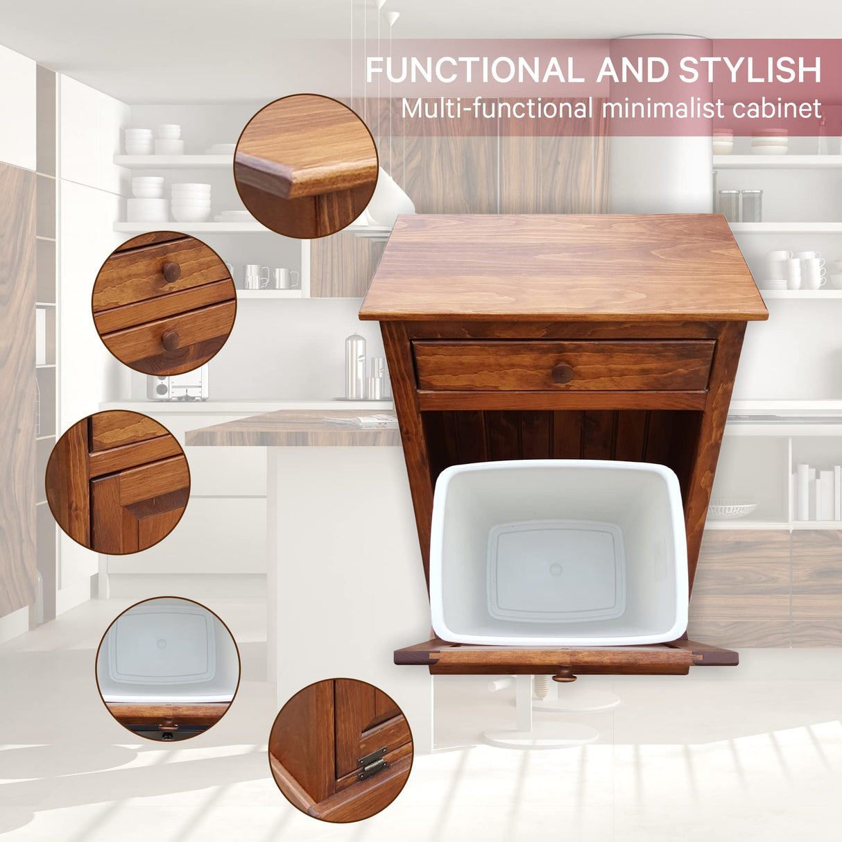 Peaceful Classics Trash Bin Cabinet - Handmade Hideaway Cabinet for Trash Cans - Decorative Bathroom Trash Can, Office Trash Can, and Bedroom Trash Can - Wooden Tilt Out Trash Bin (Cherry) Peaceful Classics