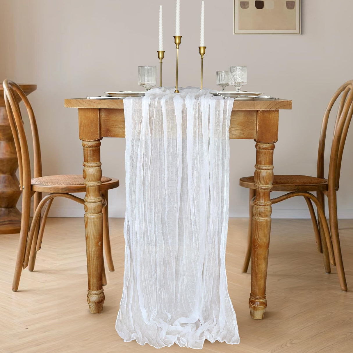 Cheesecloth Table Runner, 10FT Rustic Ivory White Table Runner 35*120inch Boho White Table Runner for Wedding Bridal Shower Baby Shower Table Centerpiece Decorations Miucat