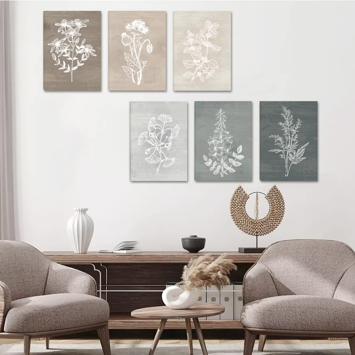 BINCUE Neutral Botanical Plant Canvas 6 Pieces Rustic Farmhouse Wall Art for Living Room Bedroom and Bathroom,Canvas Paintings Print Set Decor 12"x 16" BINCUE