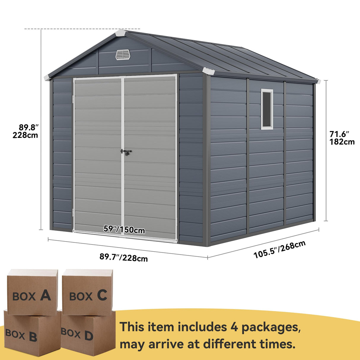 DWVO 8x9FT Outdoor Storage Shed w/o Floor, All-Weather Plastic Shed with Lockable Doors, Window & Vents, Plastic Tool Shed for Backyard, Patio, Poolside, Lawn, Gray DWVO