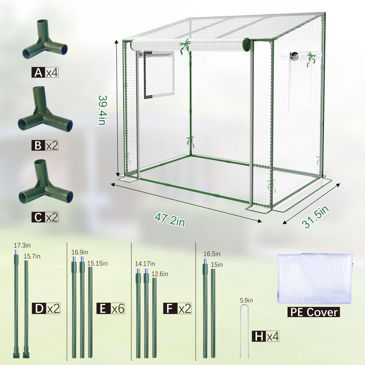 Greenhouse, 47.2”(L) x31.5”(W) x47.2”(H) Greenhouses for Outdoors, Durable Green House Kit with Window, Thicken PE Cover, Green Houses for Indoor Outside,Clear Mini Portable Garden Plant Green House deaunbr