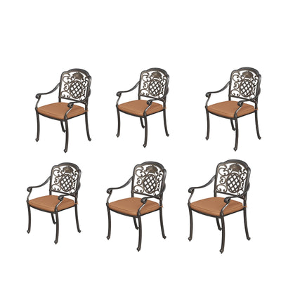 Garvee 6 Piece Patio Dining Chairs with Cushions, Outdoor All-Weather Cast Aluminum Chairs, Patio Bistro Dining Chair Set of 6 for Garden Deck Backyard, Dark Bronze
