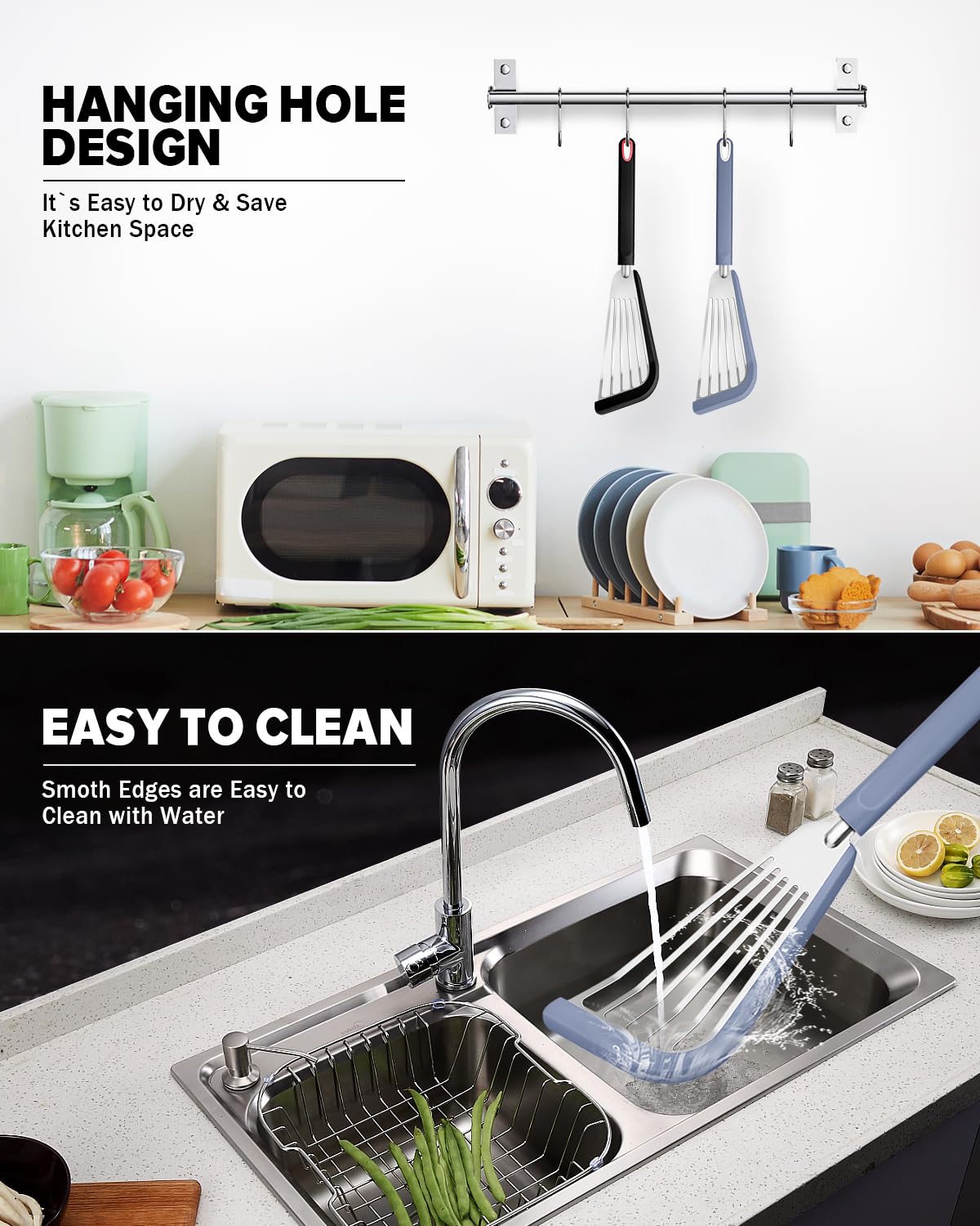 Silicone Fish Spatula Turner Set of 2, Thin Slotted Spatulas Turner for Nonstick Cookware,Heat Resistant Flexible Stainless Steel Kitchen Cooking Spatula Flipper for Fish, Egg, Pancake DaiRen Kitchen