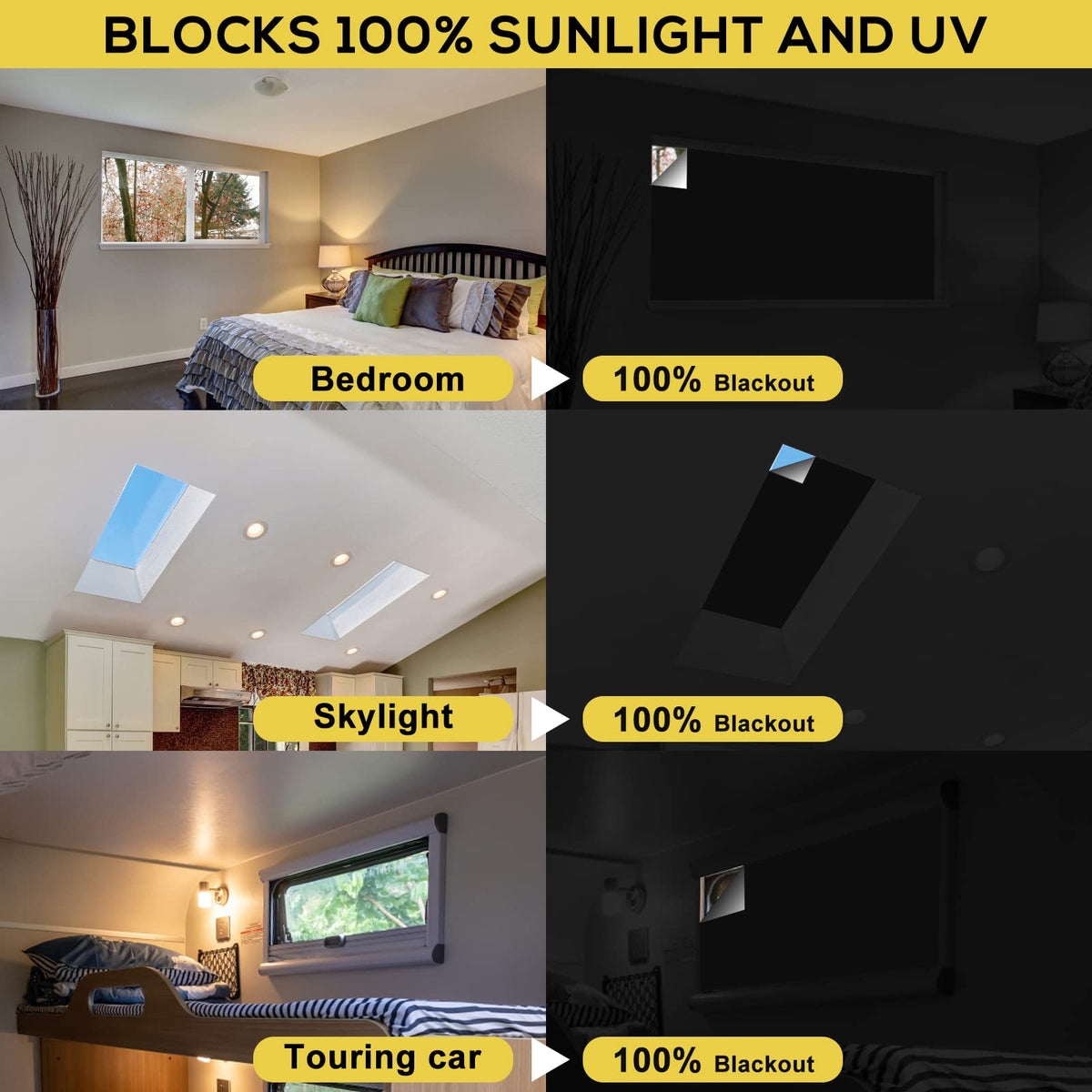 Portable Blackout Shades (118" x 57") 100% Blackout Material Temporary Blackout Blinds/Curtains for Baby Nursery, Bedroom, Window, Dorm Room, Office or Travel Use RUseeN