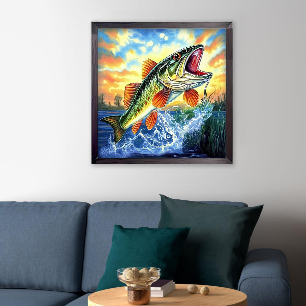 CEOVR Fishing Diamond Painting Kits, Fish Diamond Art Dots for Adult Beginner, 5D Full Drill DIY Landscape Crystal Gem Art, Adult Crafts Kits Arts and Crafts, Wall Decor for Home Office 12x12in CEOVR