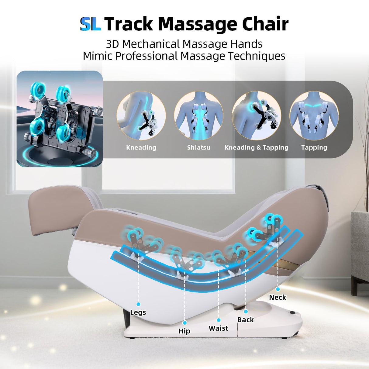 Massage Chair Full Body, Zero Gravity 3D SL-Track Shiatsu Massage Recliner Chair with Auto Modes, Airbag Massage, Wheels for Easy Movement, Compact Design for Quality Comfort, Gray Msutree