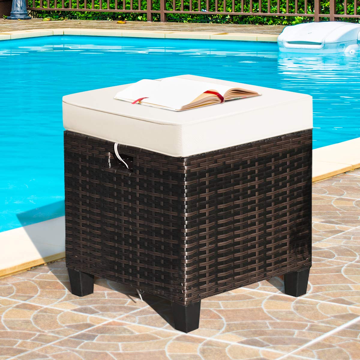 Tangkula 2 Pieces Outdoor Patio Ottoman, All Weather Rattan Wicker Ottoman Seat, Patio Rattan Furniture, Outdoor Footstool Footrest Seat w/Removable Cushions Tangkula