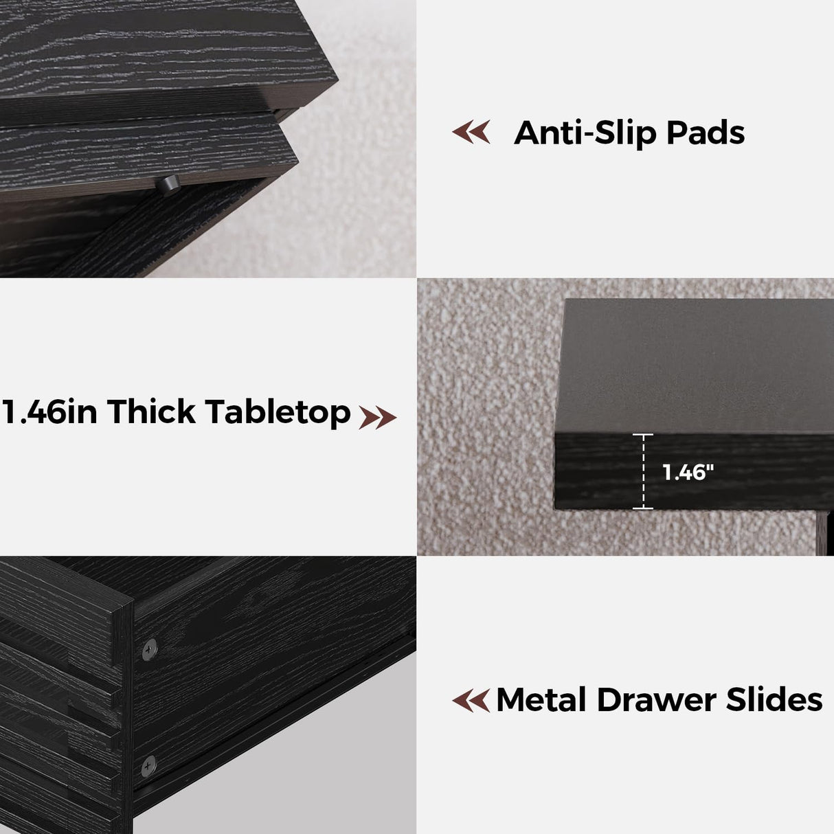 IRONCK Coffee Table with LED Light and Charging Station, 4 Storage Drawers with Grille Design, Square Coffee Table for Living Room Office Reception Room (Black) IRONCK