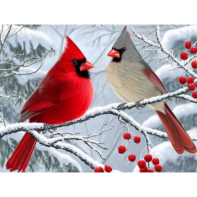 Cardinals Diamond Art Kits for Adults, 5D Christmas Diamond Painting Kits for Beginner, Full Round Drills Red Birds Painting by Diamond Snow Scene Bead Gem Art for Home Decor 16 x 12 in