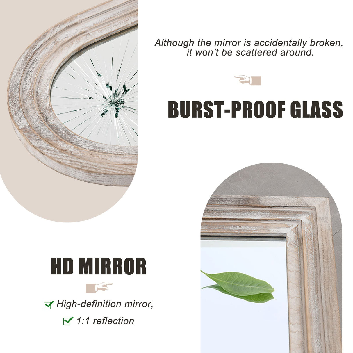 Trvone Arched Full Length Mirror Solid Wood Frame Mirror Floor Mirror with Back Hooks Vertically Hanging Wall Mirror Dressing Mirror for Bedroom Living Room (65"x22", Weathering White) Trvone