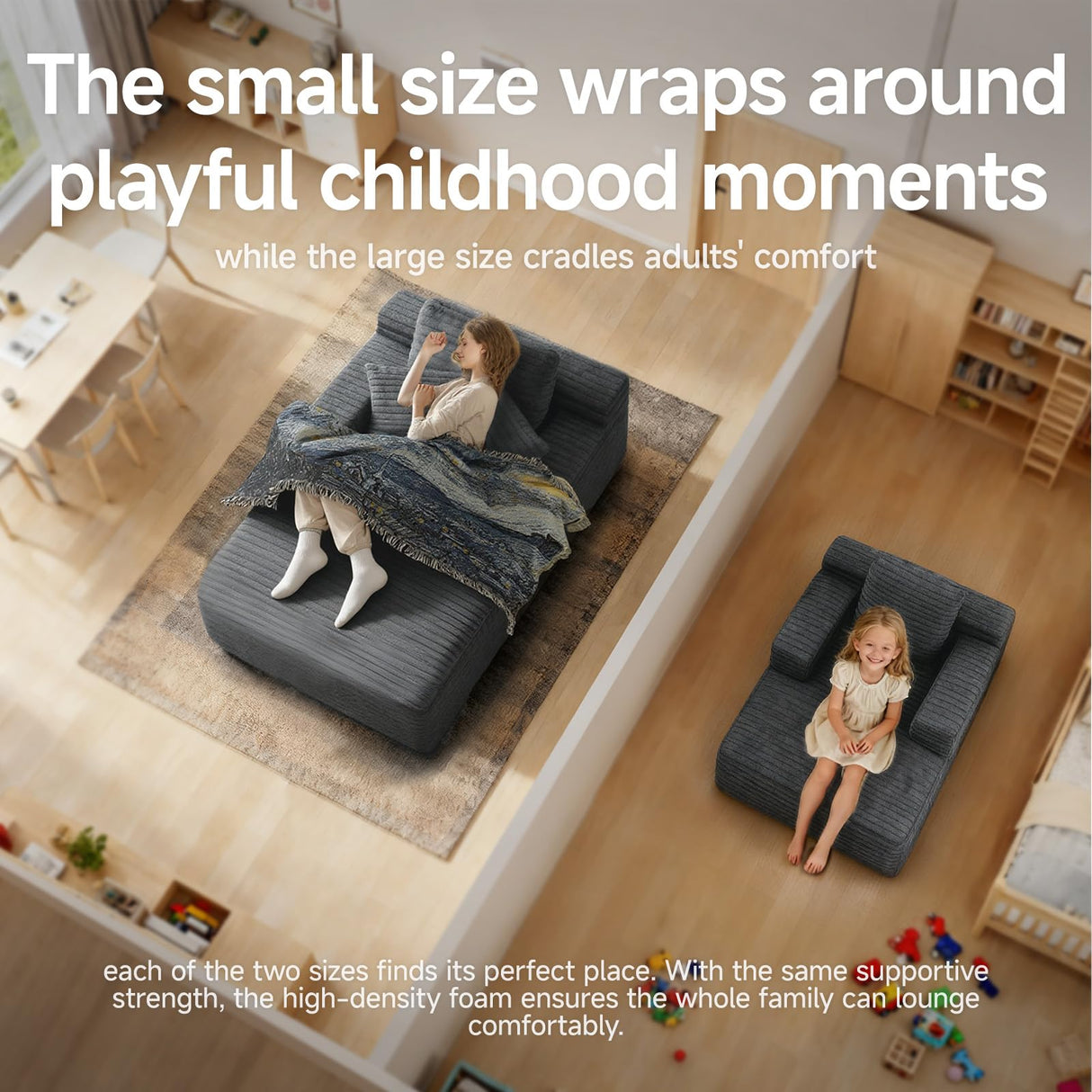 45'' Chaise Lounge Chair Indoor, Corduroy Upholstered Boneless Sofa Bed, Deep Seat Sleeper Couch Reading Chairs, Small Comfy Cloud Sofas Couches for Living Room, Bedroom, Movie Room (Dark Grey) Sonovafurn