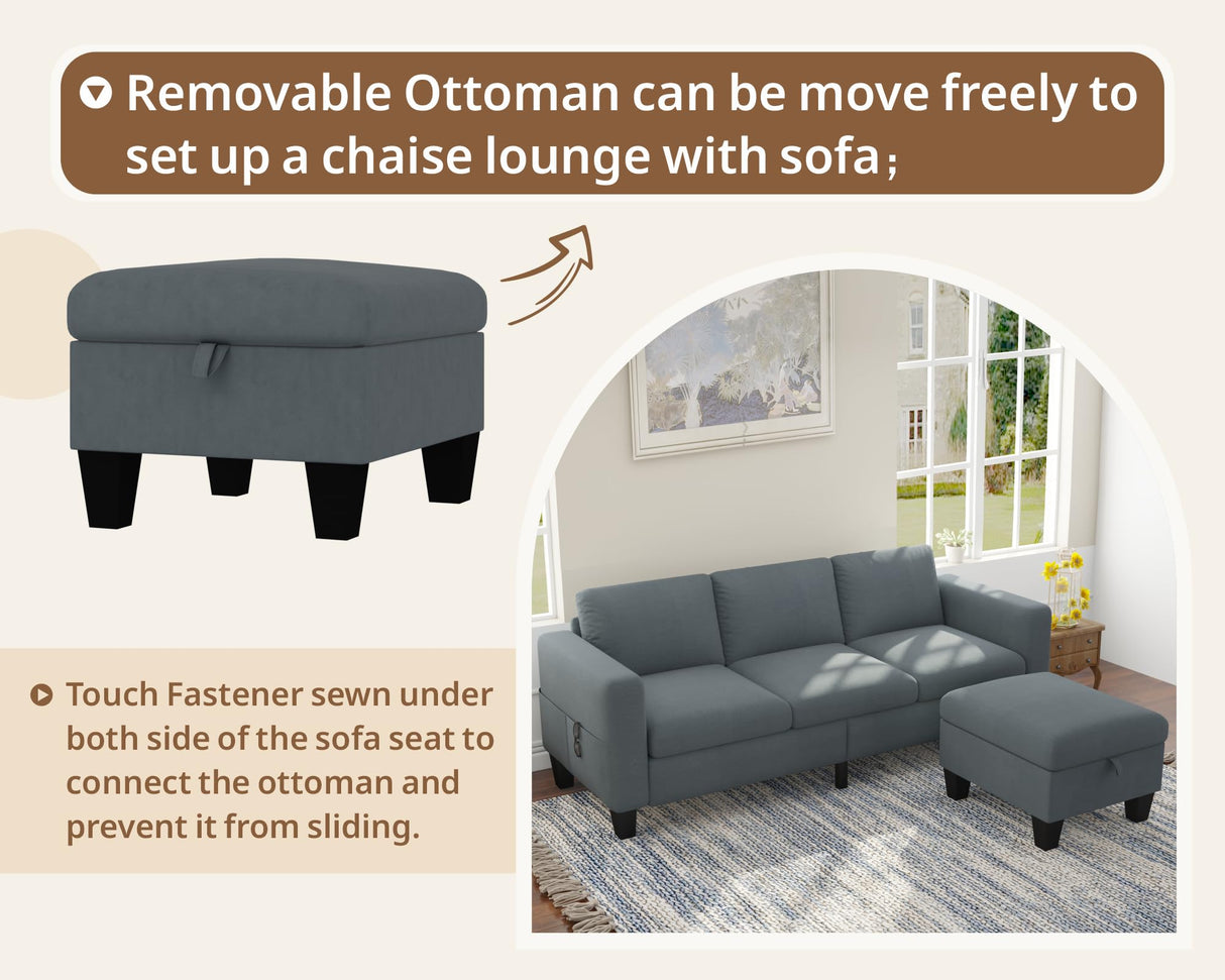 Woyomeub Sectional Sofa Couches for Living Room 78" L Shaped Sofas with Storage Ottoman 3 Seater Couch Velvet Fabric, Dark Grey Woyomeub