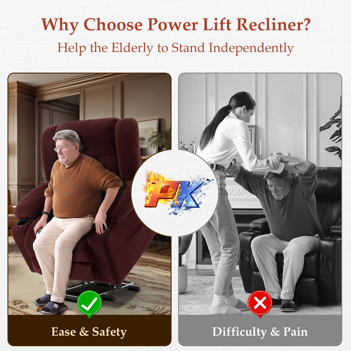 Neioml Triple Motor Large-Wide Lift Chair, Infinite Position, 180° Lay Flat, Power Lift Chairs Recliners for Elderly Big and Tall, Massage & Heat, Extended Footrest, Soft Plush Flannel (Red) Neioml