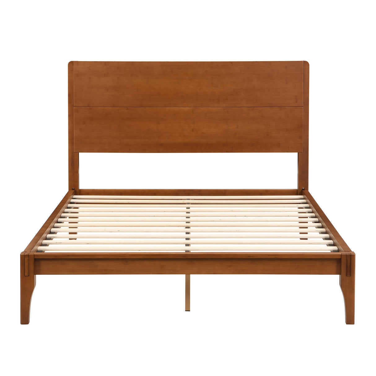 Merax Full Size Bamboo Platform Bed, Mid-Century Modern Bed Frame with Tall Headboard, Wood Slat Support, No Box Spring Needed, Easy Assembly, Brown Merax