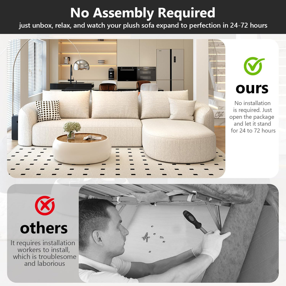 Settab 111" Modular Sectional Couches Luxury Modern Curved Back Sofa,Minimalist Comfy L-Shape Boneless Cloud Couch for Living Room Apartment,(Right Facing Chaise,White) Settab