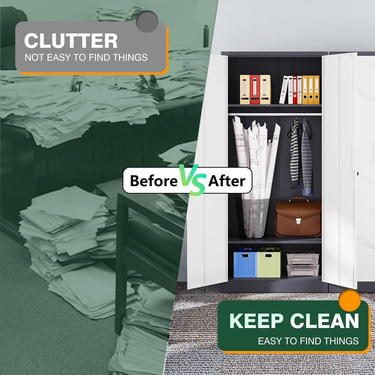 Letaya Wardrobe Closet, 72" H Clothing Storage Cabinet with Adjustable Shelves and Hanging Rod, Bedroom Armoire Clothes Organizer (White Gray) Letaya