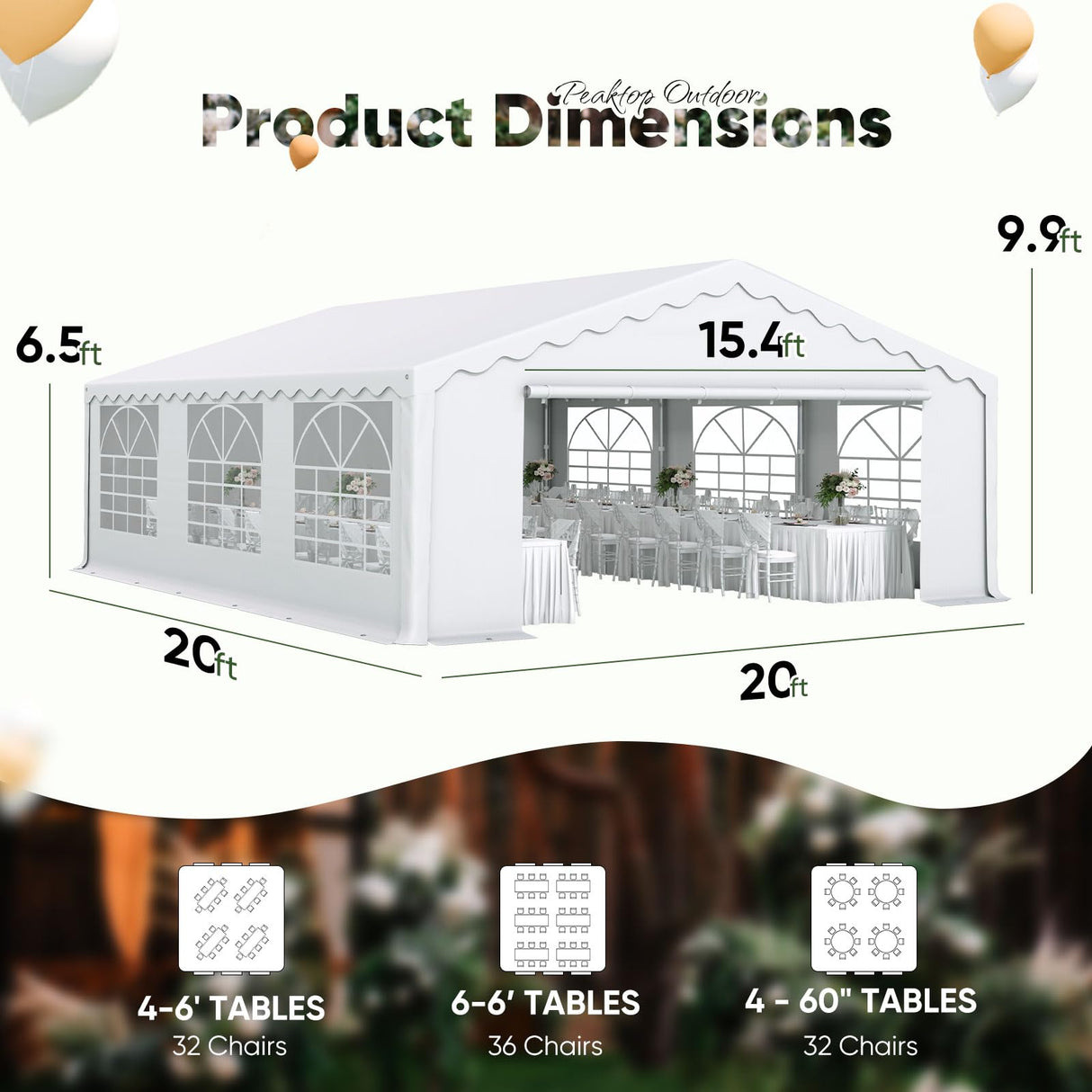 20x20 Heavy Duty Party Tent Upgraded Galvanized Wedding Tent Outdoor Gazebo Event Shelter Carport Canopy Tent with 2 Storage Bags & Reinforced Frame PEAKTOP OUTDOOR