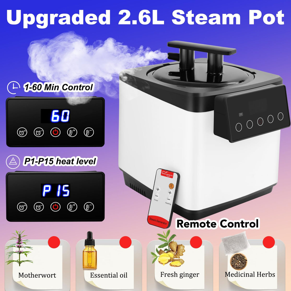 Sauna, Portable Steam Sauna, Full Size Sauna Tent for Home, Personal Sauna with 2.6L & 1000W Steamer, RGB LED Light, Remote Control, Foldable Chair, Foot Massager Roller, Mat, Suitable for Gym, Yoga Eitpaw