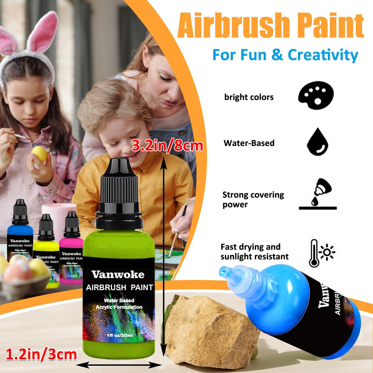 Airbrush Paint 28 Colors Water-Based Acrylic Airbrush Paint Set Ready To Spray For Nails Artists Diy Hobbyist And Beginners Painting Supplies Includes Metallic Neon Colors (30 ml/1 oz) Vanwoke