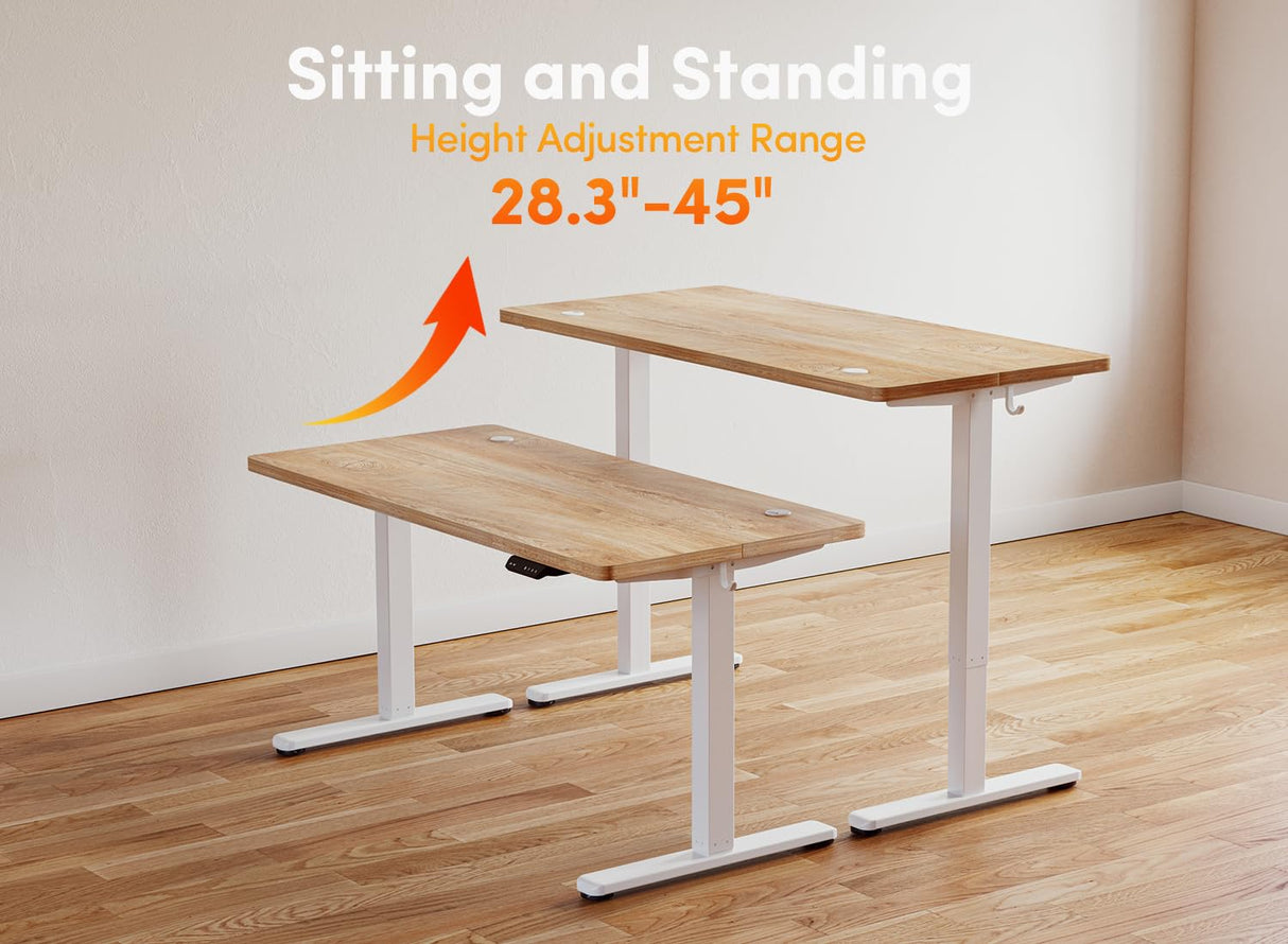 BANTI 55'' Standing Desk, Electric Stand up Height Adjustable Home Office Table, Sit Stand Desk with Splice Board, Maple BANTI