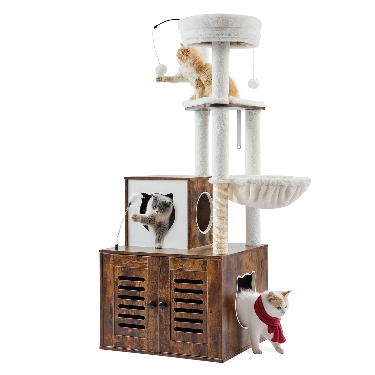VEVOR Large Cat Tree with Litter Box Enclosure, 55.12 inches Tall, 2-in-1 Cat Tower, Multi-Level Cat Condo Furniture with Perches, Sisal Scratching Posts, Hammock, Big Kittens House for Indoor Cats VEVOR