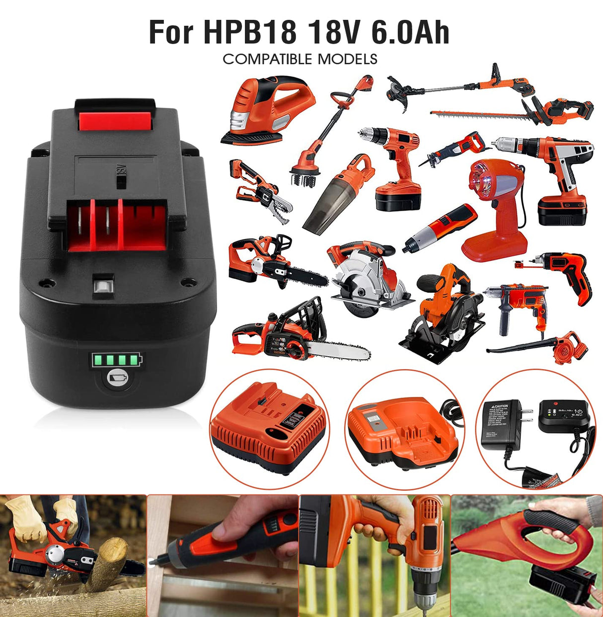 TenHutt 【Lithium-ion 6.0Ah! | NOT Ni-Mh】 18V Replace Battery for Black and Decker 18V Battery 6.0Ah HPB18 HPB18-OPE 244760-00 A1718 FS18FL FSB18 Firestorm Cordless Power Tools lithium Battery TenHutt