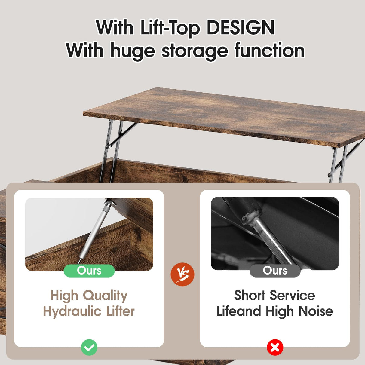 Mauqvit Lift Top Coffee Table,Square Center Table with Hidden Storage Compartment, Farmhouse Wood Coffee Table for Living Room,Bedroom, Home Office Maupvit