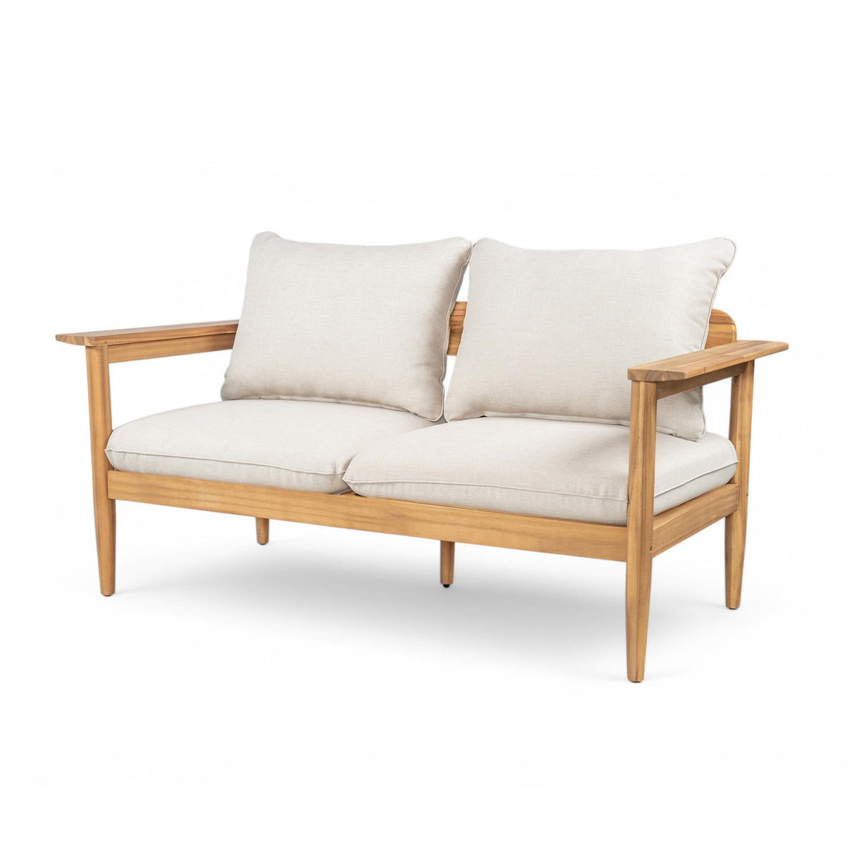 Christopher Knight Home Ordel Acacia Wood Outdoor Loveseat, Wooden Patio Loveseat Sofa, Patio Furniture 2-Seater Sofa with Removable Cushions,Comfy Lounge Sofa Outdoor for 2 People,Beige+Light Teak Christopher Knight Home