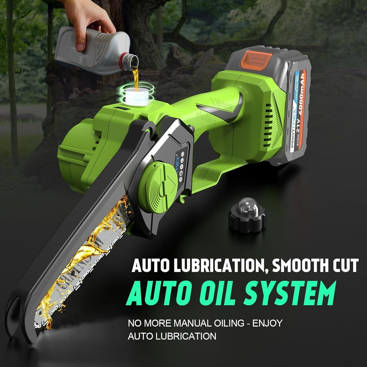 2-in-1 Cordless Pole Saw 8 Inch&Mini Chainsaw, with 2×4.0Ah 21V Battery and Charger, Brushless Motor, Total Reach of Max 15ft, Electric Pole Saw for Tree Trimming and Hedge Cutting Protmex