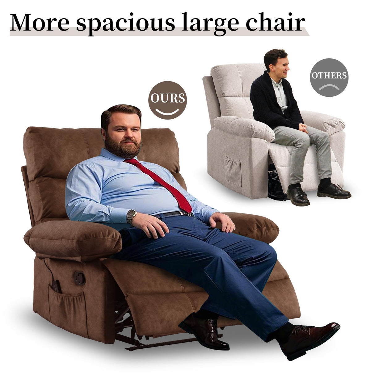 HOMYEDAMIC Oversized Recliner Chair Extra Wide Large Recliner for Adults 350lbs with Lumbar Support Pillow Nursery Chair Living Room (Manual, Brown-6002) HOMYEDAMIC