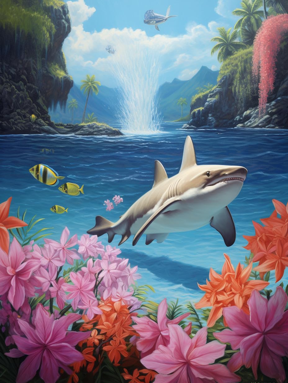 SKRYUIE Paint by Numbers Sharks for Adults, Acrylic Oil Painting by Numbers Kits for Beginner with Paintbrushes Brushes Art Crafts Canvas for Home Decor 16x20 inch / 40x50 cm B63152 SKRYUIE