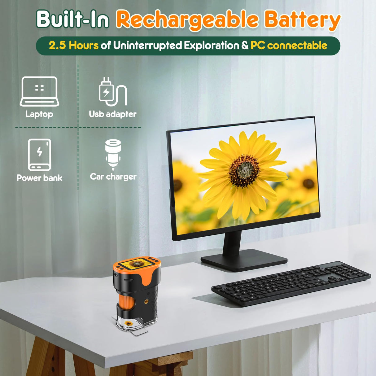 1000X Handheld Microscope for Kids 4K 2.0" Screen Rechargeable Mini Pocket Digital Microscopes w/Slides Kit Portable Edu Gift Age 4-6 8-12 Children Students BEBANG