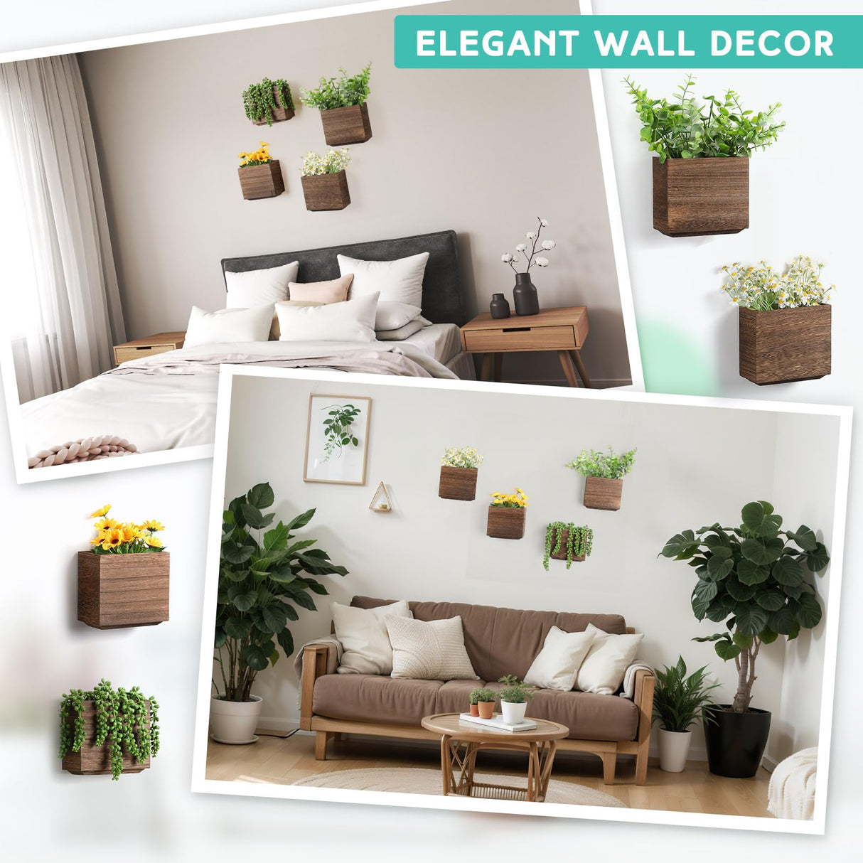 Qinyoung 4 Pack Wood Wall Planters Natural Hanging Plant Pots Plant Holder Natural Farmhouse Wall Hanging Decor Vase for Plants Indoor Artificial Plants Propagation Wall Planters Qinyoung