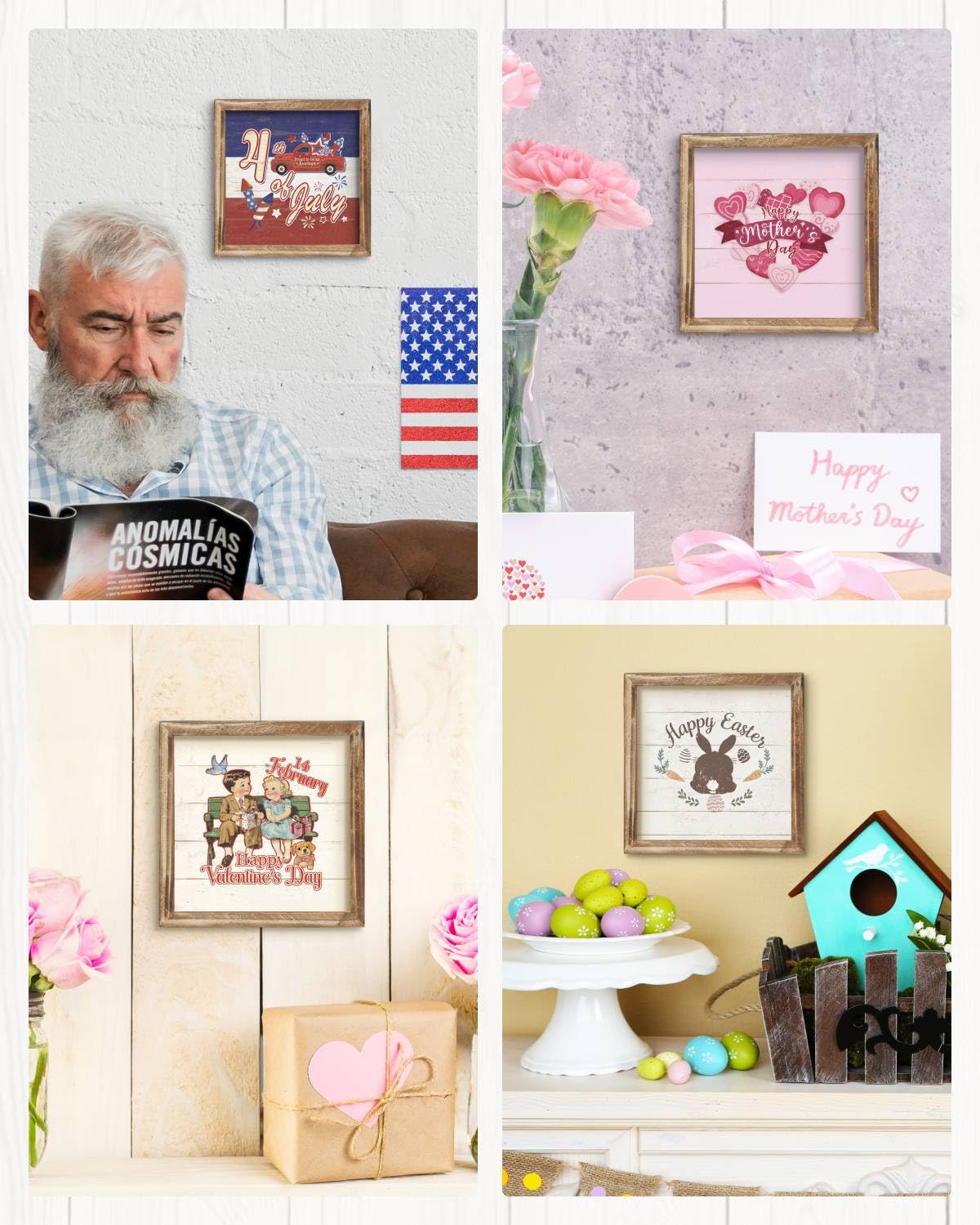 Putuo Decor Interchangeable Season Framed Wall Art Set, Seasonal Welcome Printed Signs, Rustic Holiday Home Table Decor Wall Hanging Signs for Living Room, Kitchen, Office, Farmhouse Putuo Decor