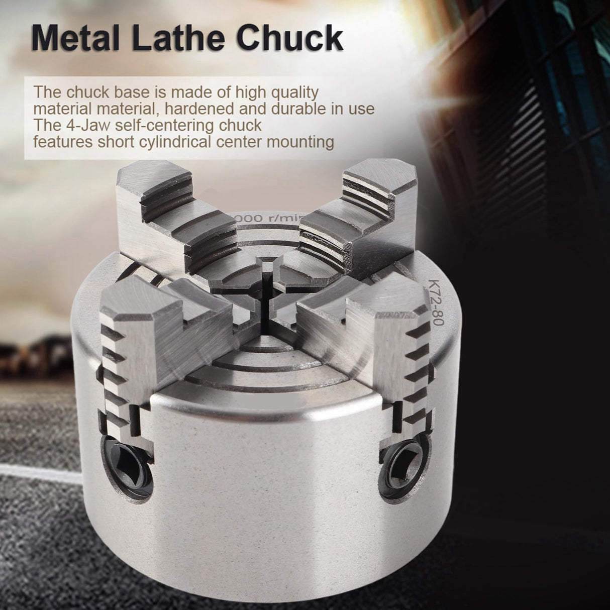 Lathe Chuck, K72-80 4 Jaw 3.15 Inch 4000r per min Independent and Reversible Jaw Metal Lathe Chuck Turning Machine Accessories with 1 Hex wrench and 3 Screws Zetiling