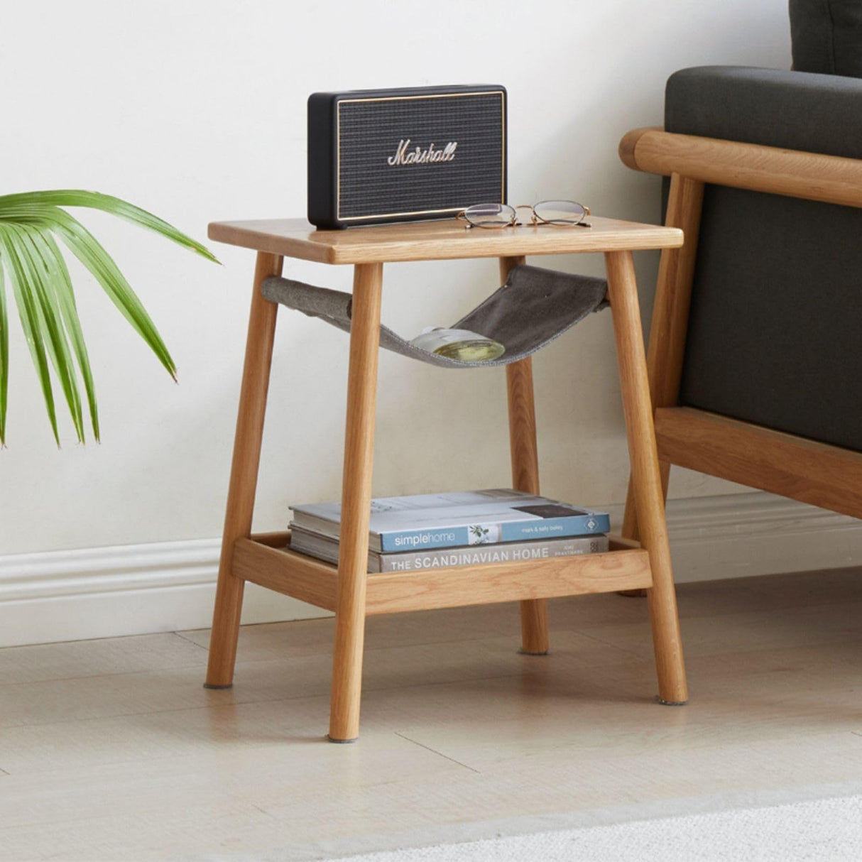 Vadisun Solid Oak Wood Nightstand with Storage Pocket – Modern Classic Side Table for Small Spaces, Log Color Bedside Table Vadisun