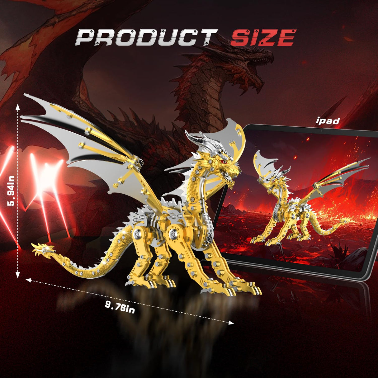 LONGPIN 3D Puzzles for Adults,Metal Dragon Puzzle Building Set,Collectible Mechanical Engineering Crafts for Home Office Decoration & Gift(Golden) LONGPIN