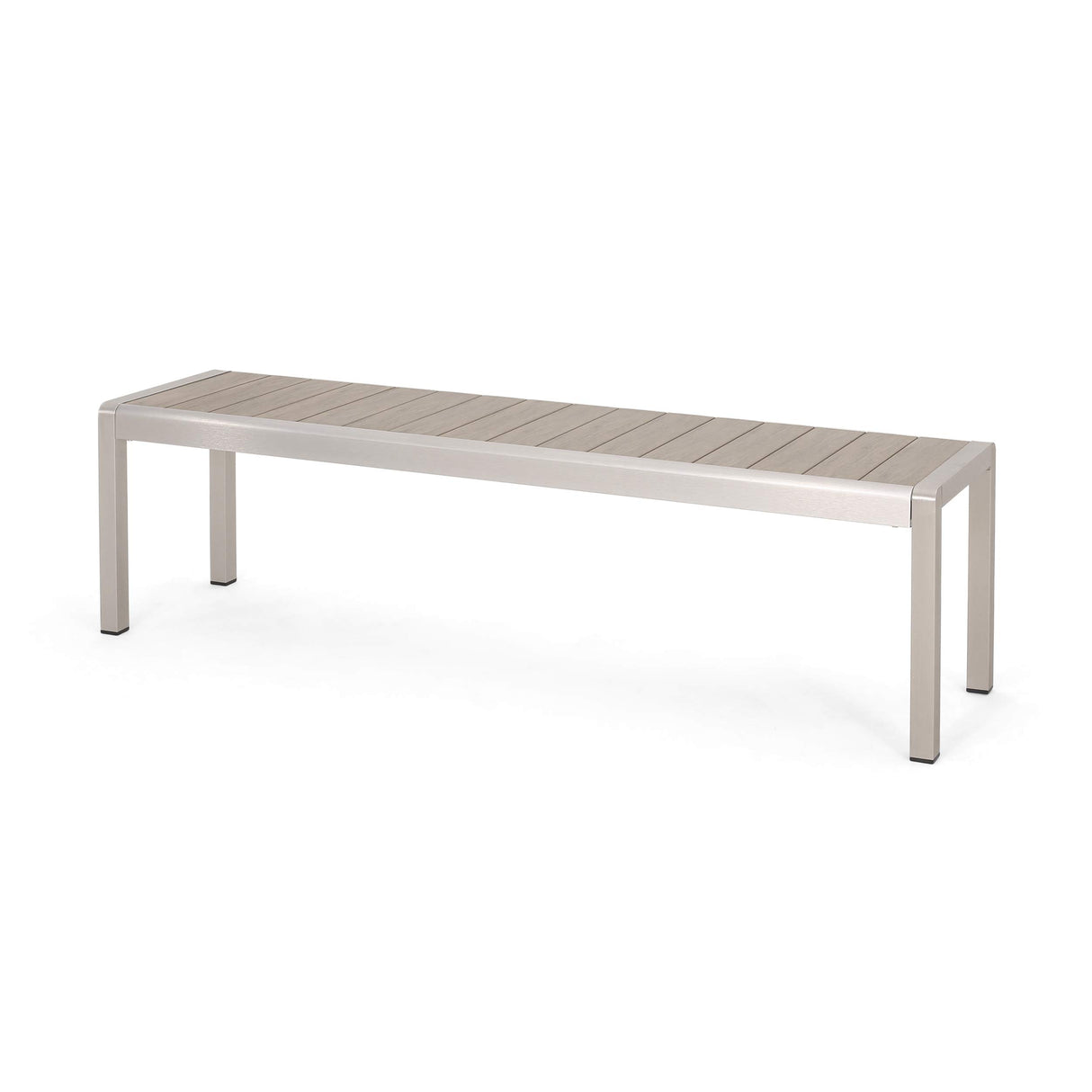 Great Deal Furniture Odelia Outdoor Modern Aluminum Dining Bench with Faux Wood Seat, Natural and Silver GDFStudio