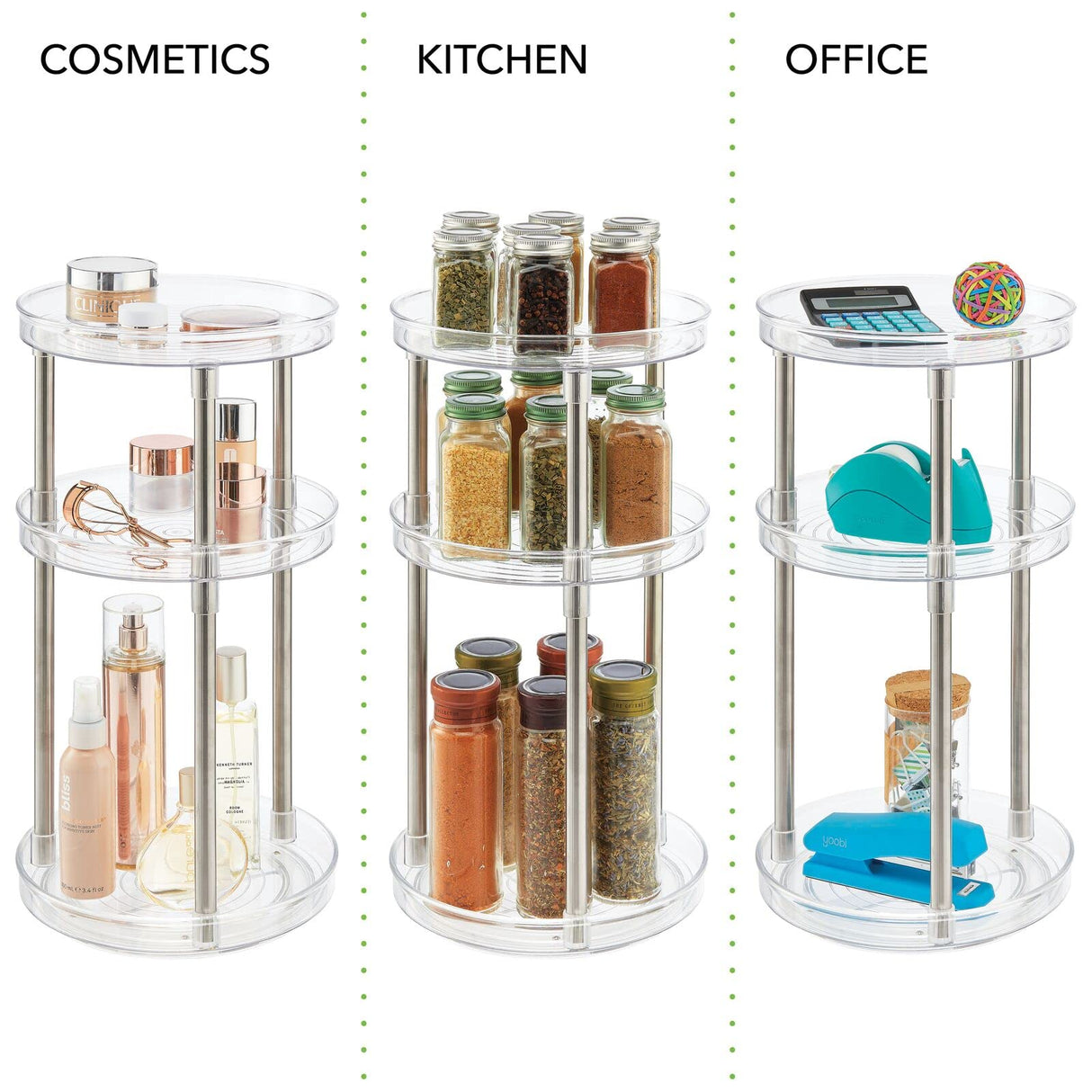 mDesign Spinning 3-Tier Lazy Susan 360 Rotating Makeup Organizer Storage Tower - Beauty Cosmetic Organization Caddy for Bathroom Vanity, Countertop, Makeup Table - Ligne Collection - Clear mDesign