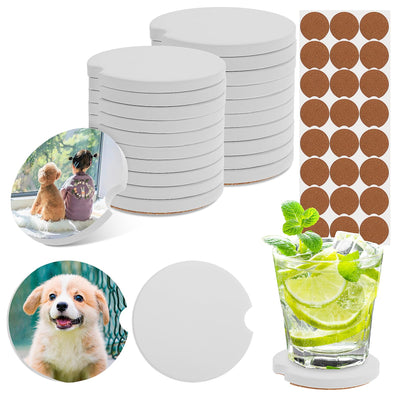 24pcs Sublimation Ceramic Cup Coasters - Blank Cupholder with Finger Grooves Keep Vehicle from Cold Drink Stain Spill - Cup Coasters for Car Office Home Drink Shop