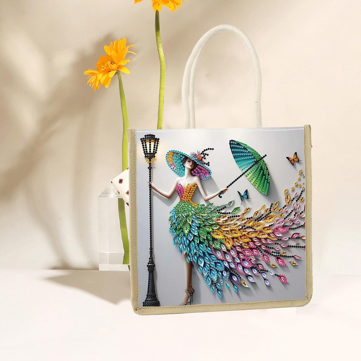 JZHYOAN DIY Diomand Art Tote Bags Kits,Diamond Painting Canvas Tote Bags for Adults, Portable Book Storage, Reusable Grocery Hand Storage Reusable Grocery Bag Canvas Gift Bags for DIY JZHYOAN